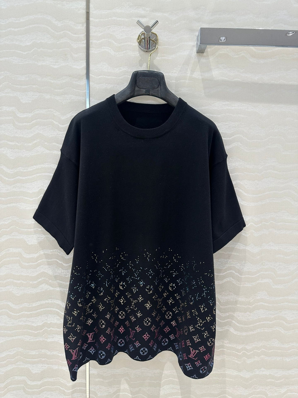 LV Short-Sleeved Knit Sweater Shirt White Black Cotton