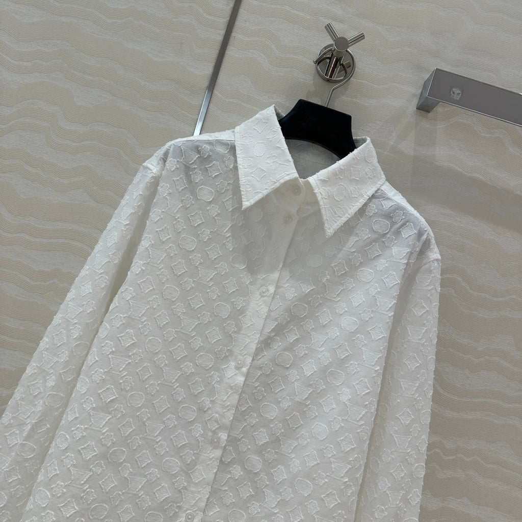 LV Jacquard Fabric Shirt White Cotton