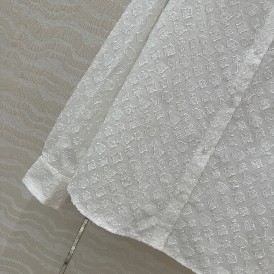 LV Jacquard Fabric Shirt White Cotton