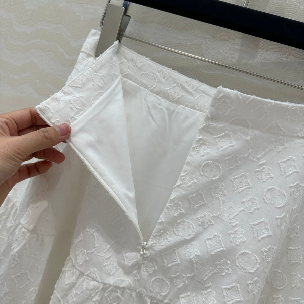 LV  Monogram Jacquard Skirt White Cotton