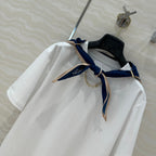 LV High-Sense Silk Scarf T-shirt Black White Cotton