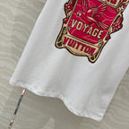 LV Floral Pattern Combined With Flying Birds White Pink Cotton