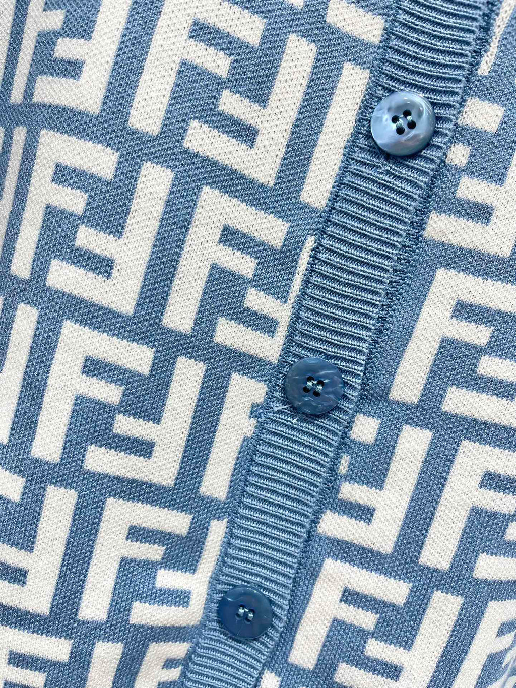 Fendi Double f Letter Knitted Cardigan Steel Blue Wool