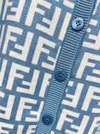 Fendi Double f Letter Knitted Cardigan Steel Blue Wool