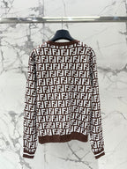 Fendi Double f Letter Knitted Cardigan Brown Wool