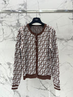 Fendi Double f Letter Knitted Cardigan Brown Wool