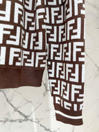 Fendi Double f Letter Knitted Cardigan Brown Wool