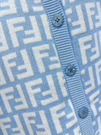 Fendi Double f Letter Knitted Cardigan Blue Wool