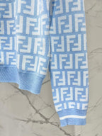 Fendi Double f Letter Knitted Cardigan Blue Wool