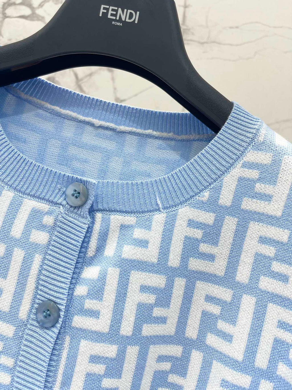 Fendi Double f Letter Knitted Cardigan Blue Wool