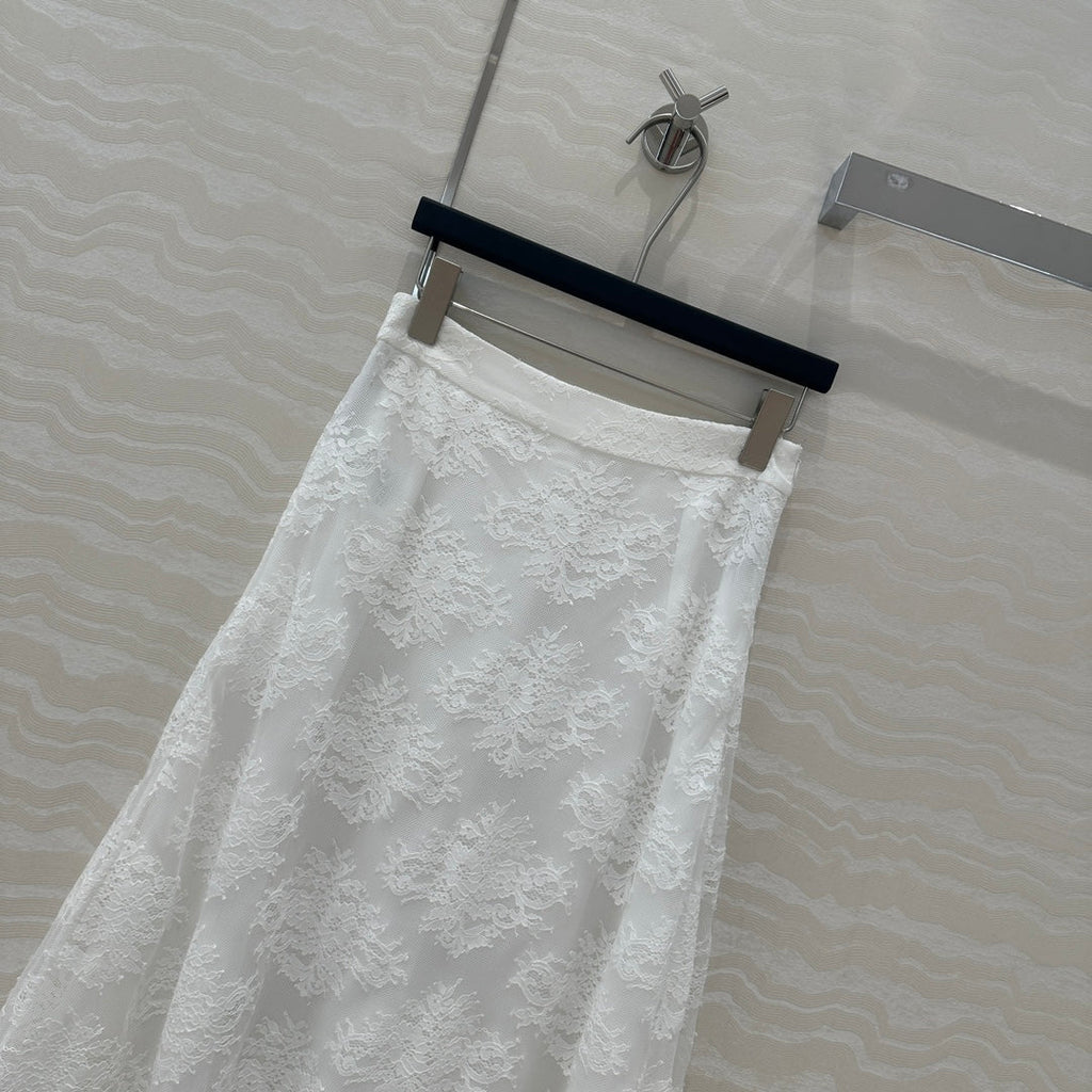 CD Lace Long Skirt White Polyester