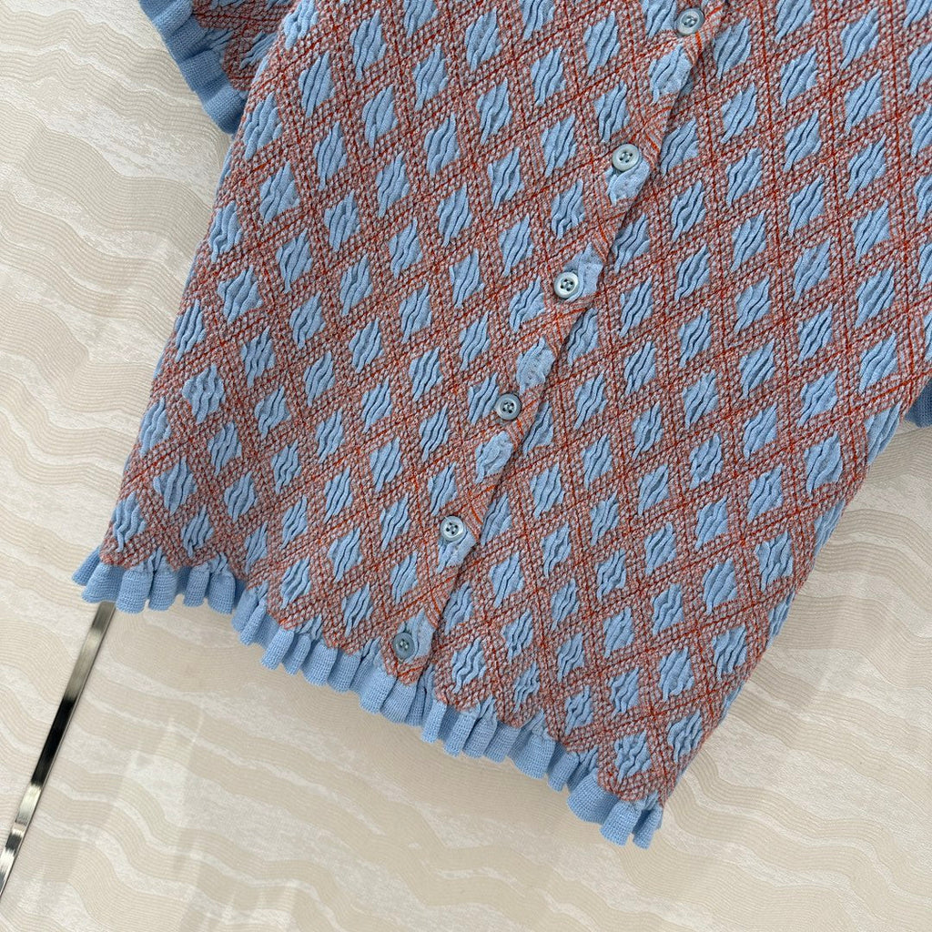 Prada Short-sleeved Shirt Blue mix Orange Cotton Poliamide