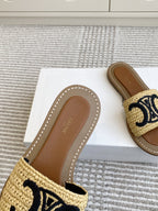 CELINE 25 Slippers Beige Black Sedge 285982