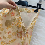 Celine Floral Long Skirt Light Beige Silk