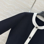 CD Round Neck Cardigan Jacket Black Wool Cotton
