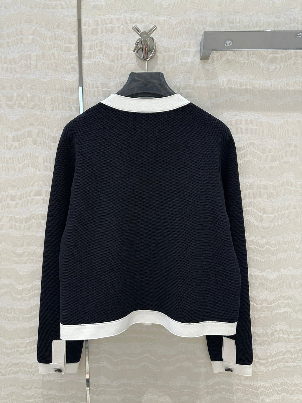 CD Round Neck Cardigan Jacket Black Wool Cotton