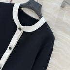 CD Round Neck Cardigan Jacket Black Wool Cotton