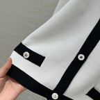 CD Round Neck Cardigan Jacket White Wool Cotton