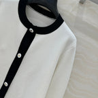CD Round Neck Cardigan Jacket White Wool Cotton