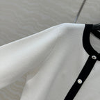 CD Round Neck Cardigan Jacket White Wool Cotton