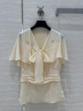 Prada Lace Sleeve Shirt Beige Polyester
