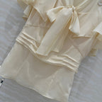 Prada Lace Sleeve Shirt Beige Polyester