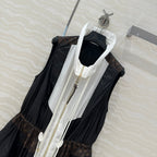LV Classic Monogram patchwork Contrast Design Dress Black White Polyester