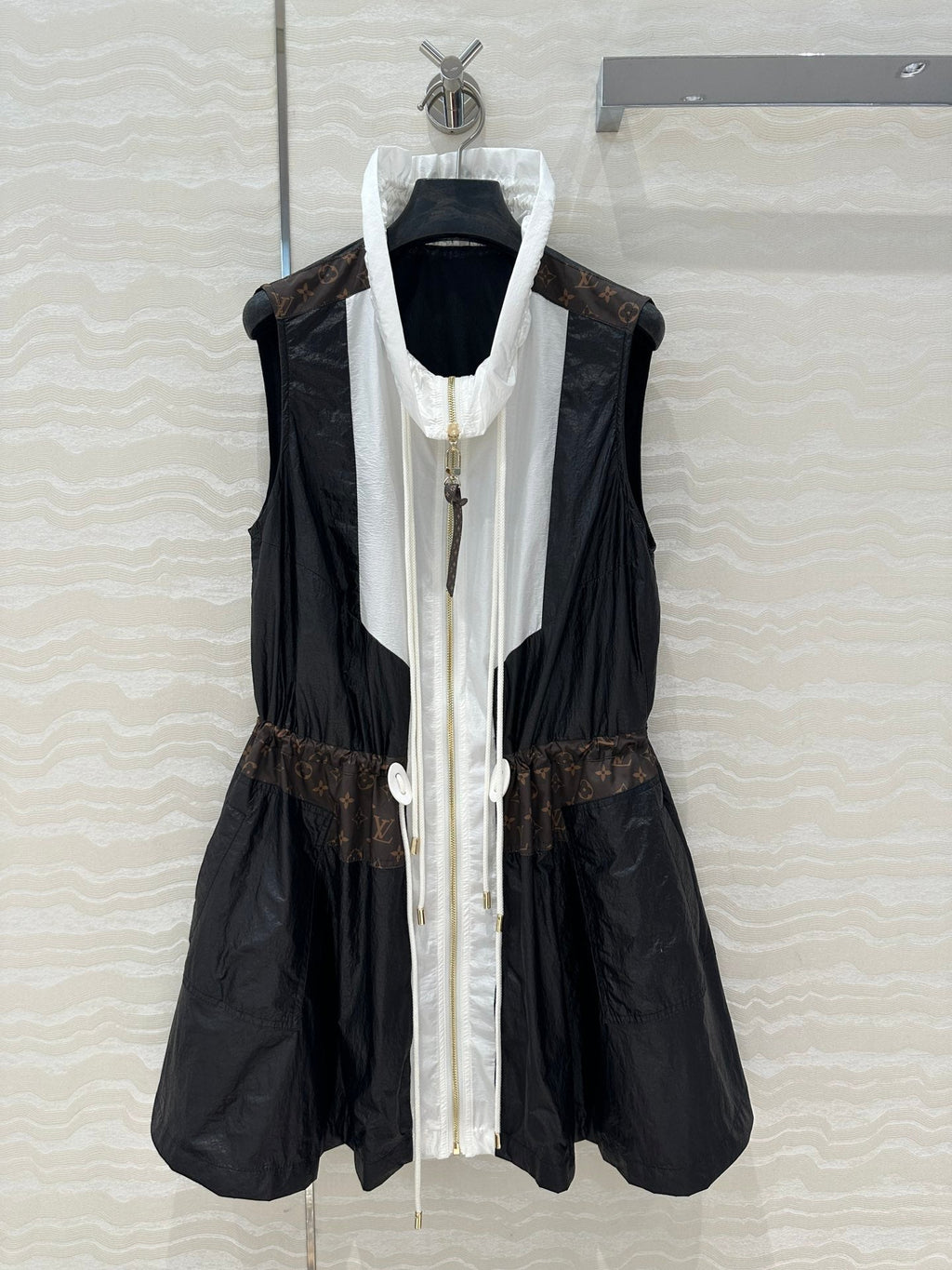 LV Classic Monogram patchwork Contrast Design Dress Black White Polyester