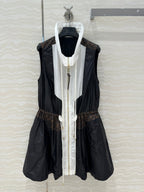 LV Classic Monogram patchwork Contrast Design Dress Black White Polyester