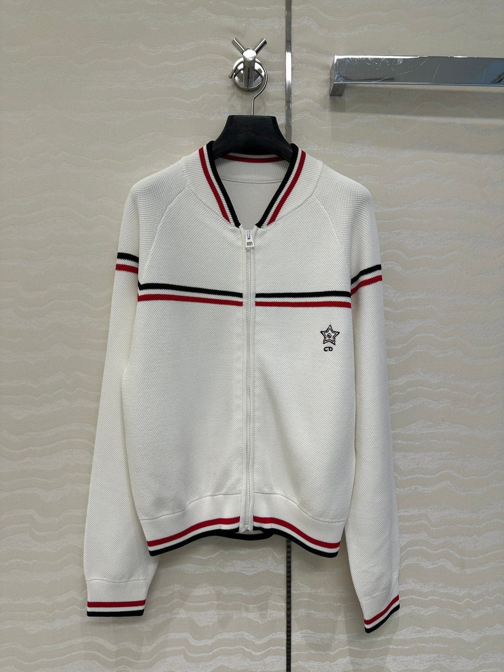 CD Knitted Zipper Jacket White Rayon Polyester