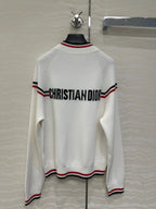 CD Knitted Zipper Jacket White Rayon Polyester