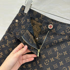 LV 25 Classic Logo Denim Skirt Black Cotton