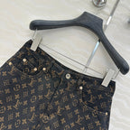 LV 25 Classic Logo Denim Shorts Black Cotton