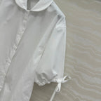 Prada Drawstring Lantern Sleeve Shirt White Cotton