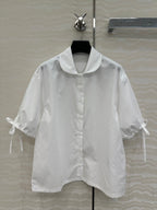 Prada Drawstring Lantern Sleeve Shirt White Cotton