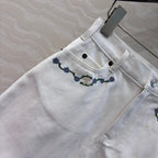 Celine 25 Embroidered Small Flower Skirt White  Cotton