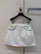 Celine 25 Embroidered Small Flower Skirt White  Cotton
