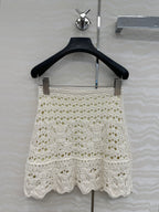 CD Hollow Short Skirt  White Cotton Washi