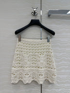 CD Hollow Short Skirt  White Cotton Washi