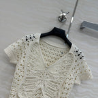 CD Butterfly Hollow Top  White Cotton Washi