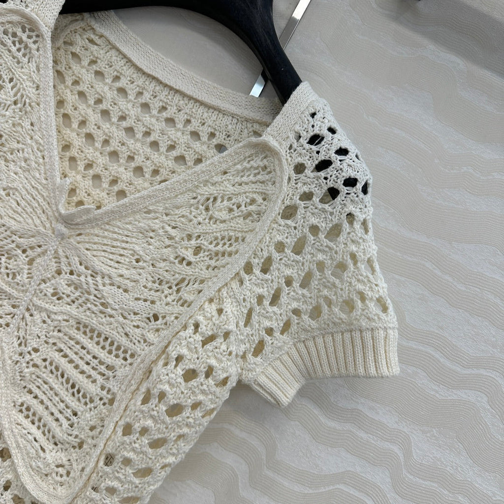 CD Butterfly Hollow Top  White Cotton Washi