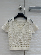 CD Butterfly Hollow Top  White Cotton Washi