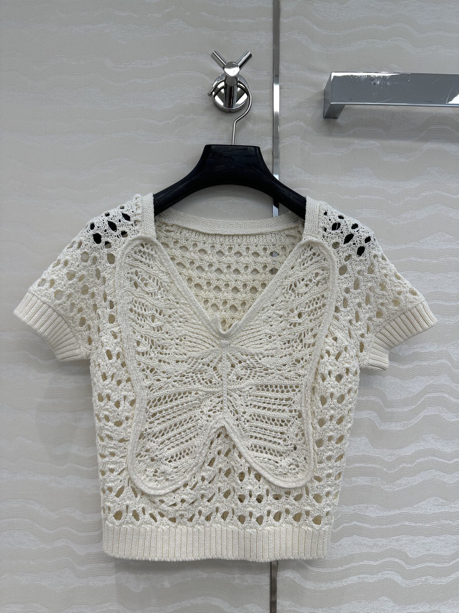 CD Butterfly Hollow Top  White Cotton Washi