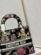 CD Glenflower Black 24 Lady Dior Bag Canvas 336727