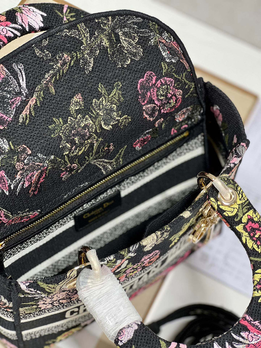 CD Glenflower Black 24 Lady Dior Bag Canvas 336727