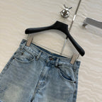 Celine Logo Embroided Denim Short Light Blue Cotton