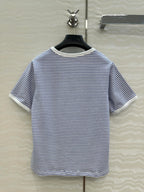 Celine 25 Striped Letter Short-sleeved T-shirt Blue White Cotton