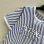 Celine 25 Striped Letter Short-sleeved T-shirt Blue White Cotton