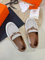 HM Buckle Casual Loafer Brown Cowhide Cloth 317045