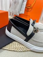 HM Buckle Casual Loafer Black Cowhide Cloth 317046